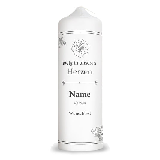Große Kerze "Vintage Rosen" - Trauerkerze mit Namen, Datum & Wunschtext