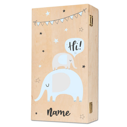 Bedruckte Holzkiste für Kinder - im Elefanten Design