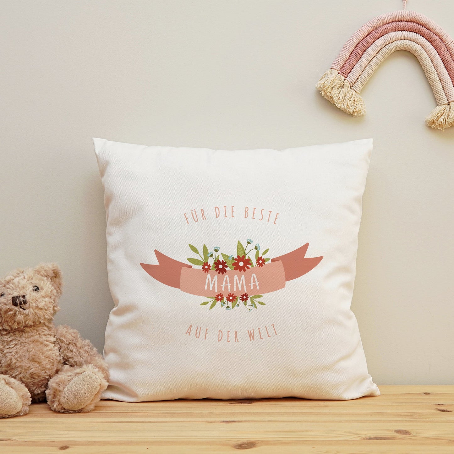 Bedrucktes Kissen mit Spruch Für die beste Mama