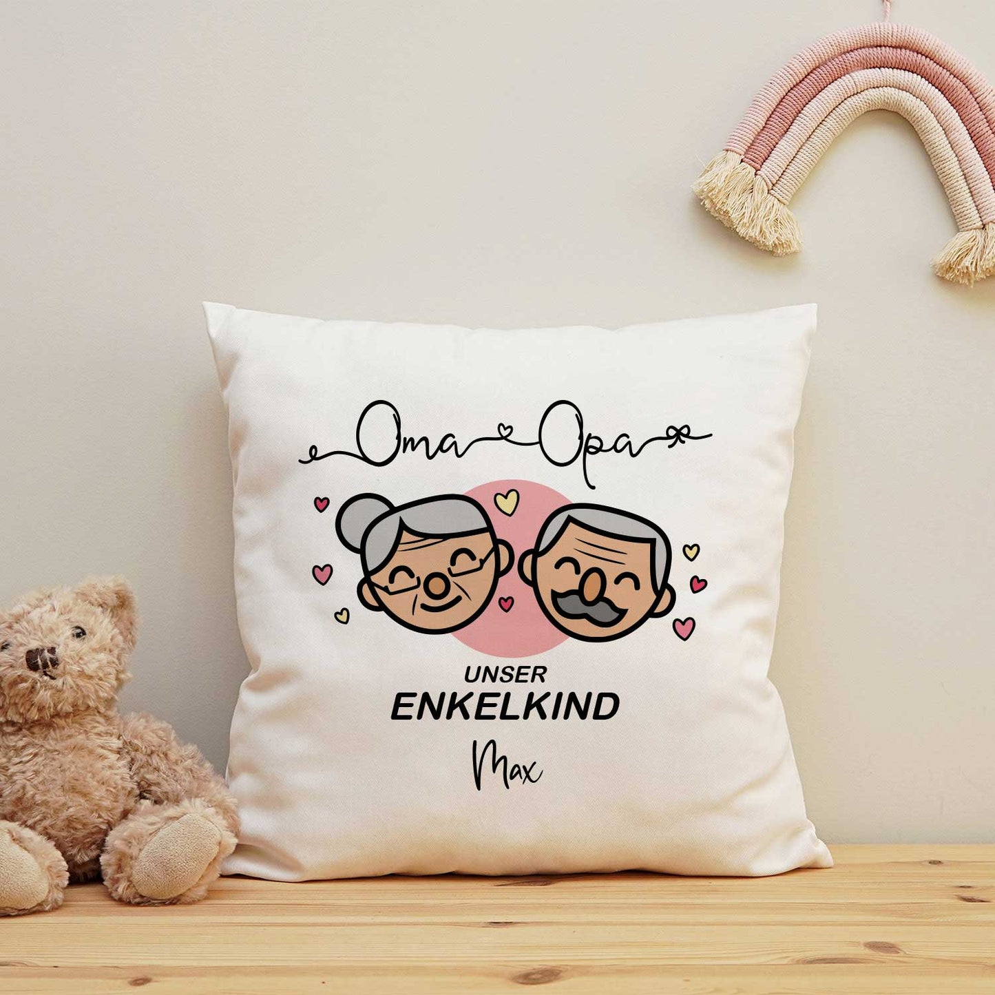 Bedrucktes Kissen mit Motiv "Oma & Opa Enkelkind" mit Wunschnamen