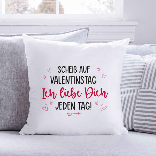 Bedrucktes Kissen mit Spruch Scheiß auf Valentinstag