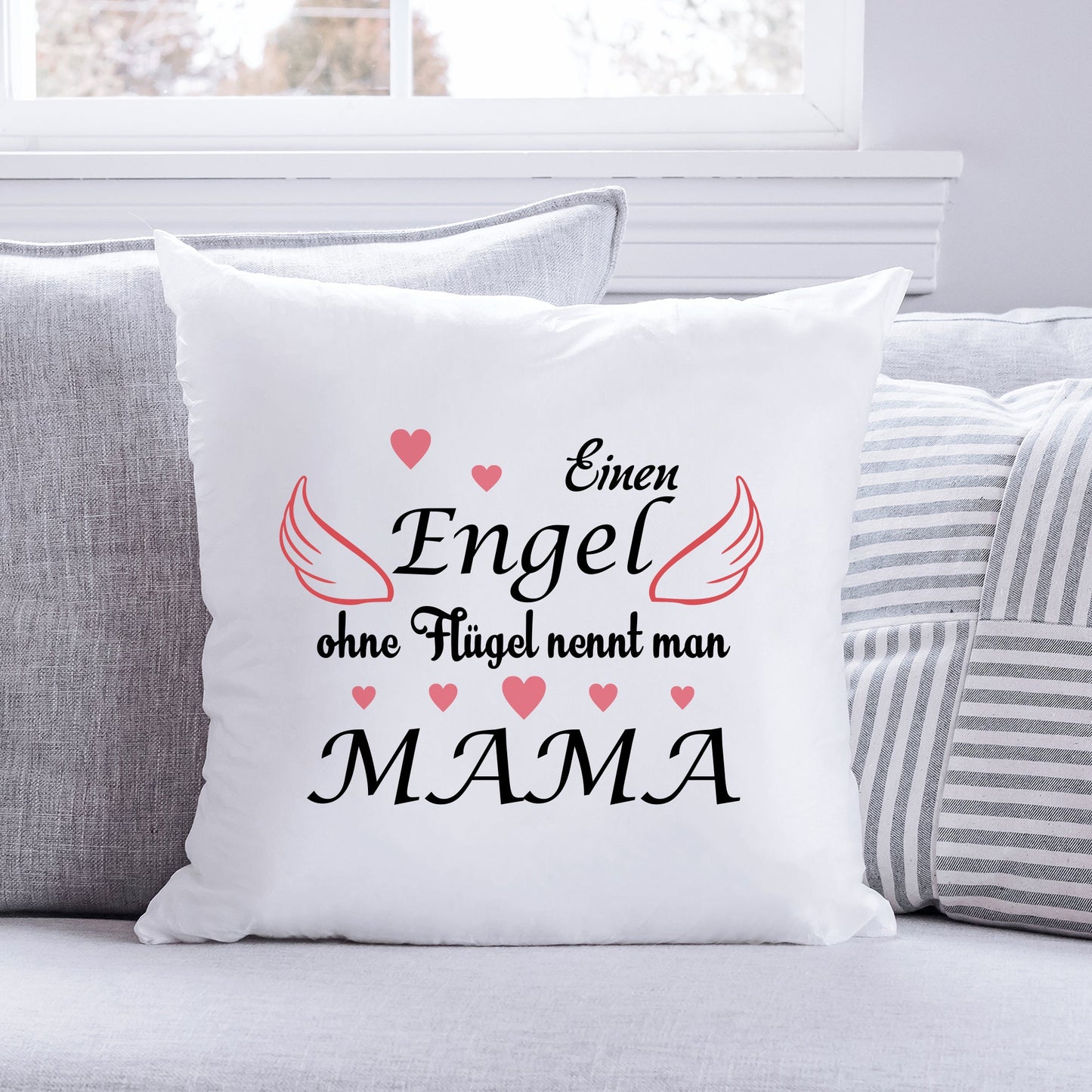 Bedrucktes Kissen mit Spruch Engel ohne Flügel