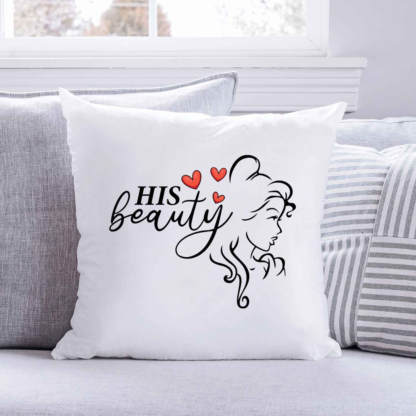 Bedrucktes Kissen mit Spruch Beauty & Beast im Set