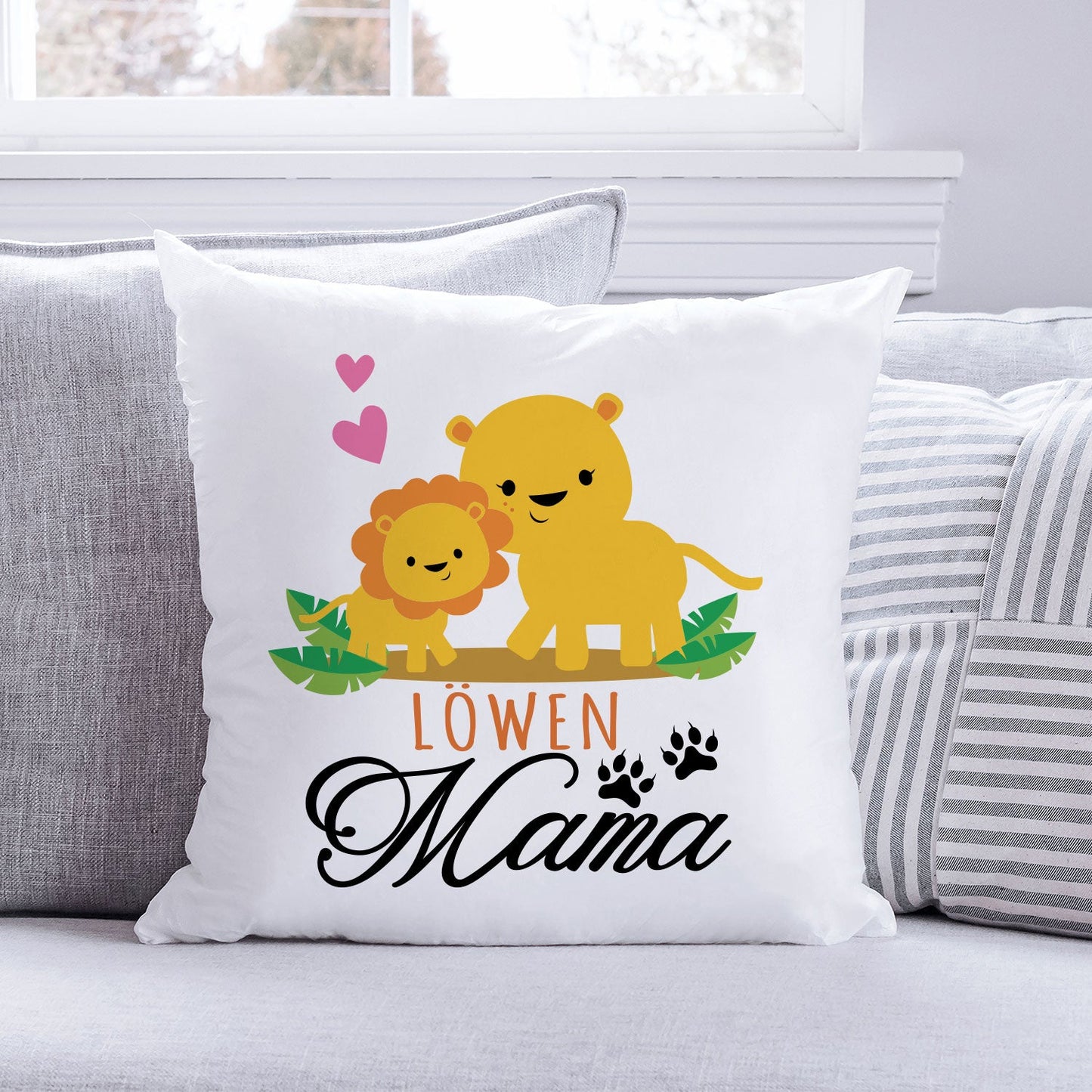 Bedrucktes Kissen mit Spruch Löwen Mama