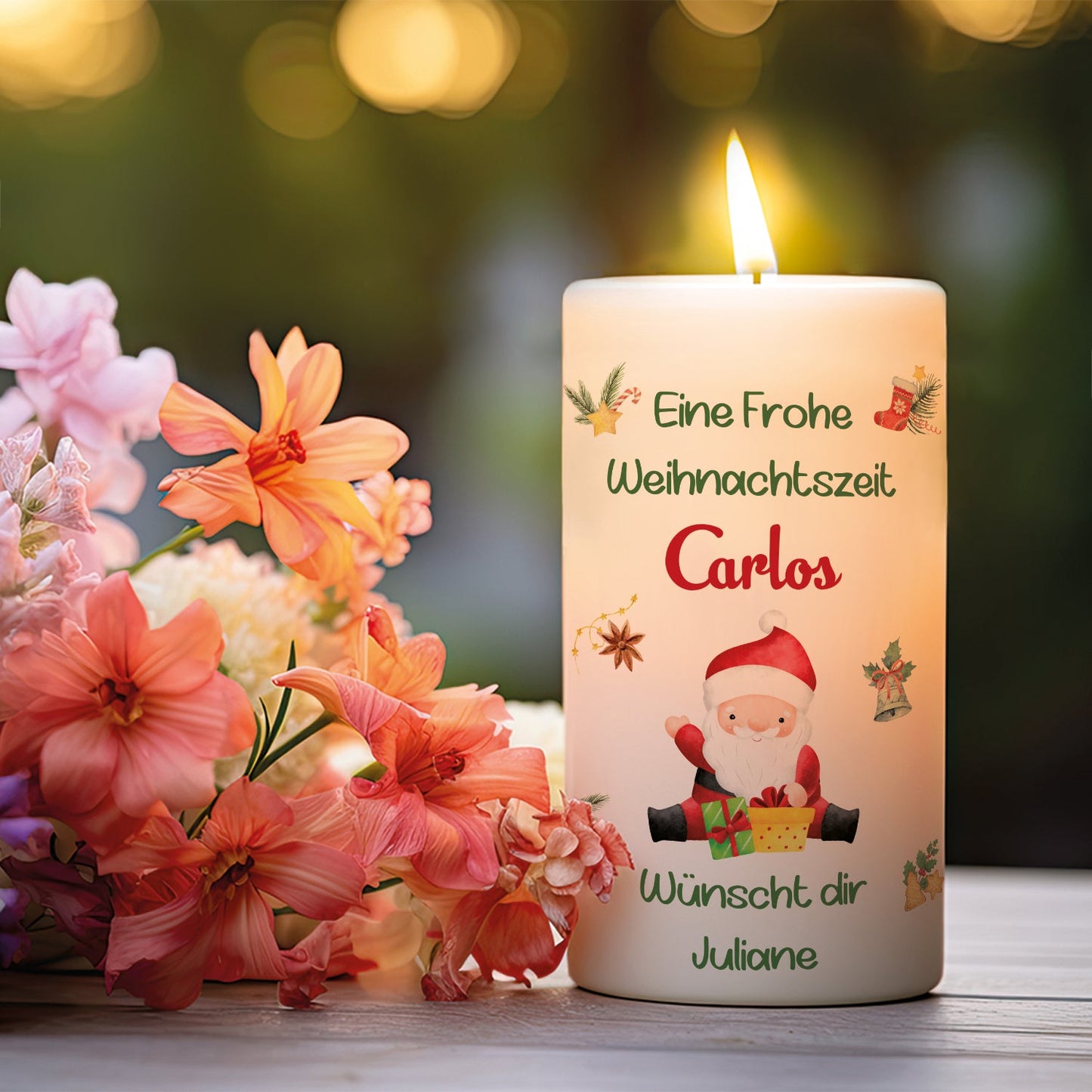 Weihnachtskerze "Fröhliche Weihnachten" mit Namen