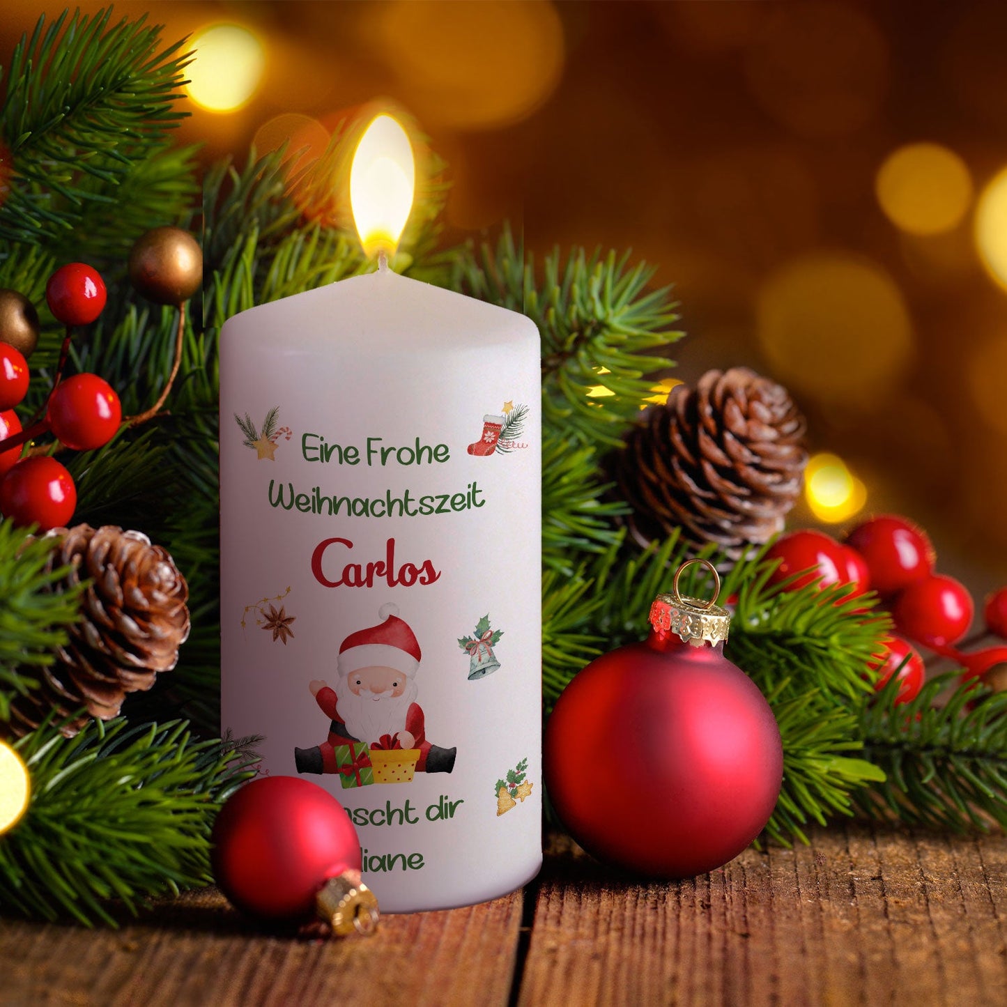 Weihnachtskerze "Fröhliche Weihnachten" mit Namen
