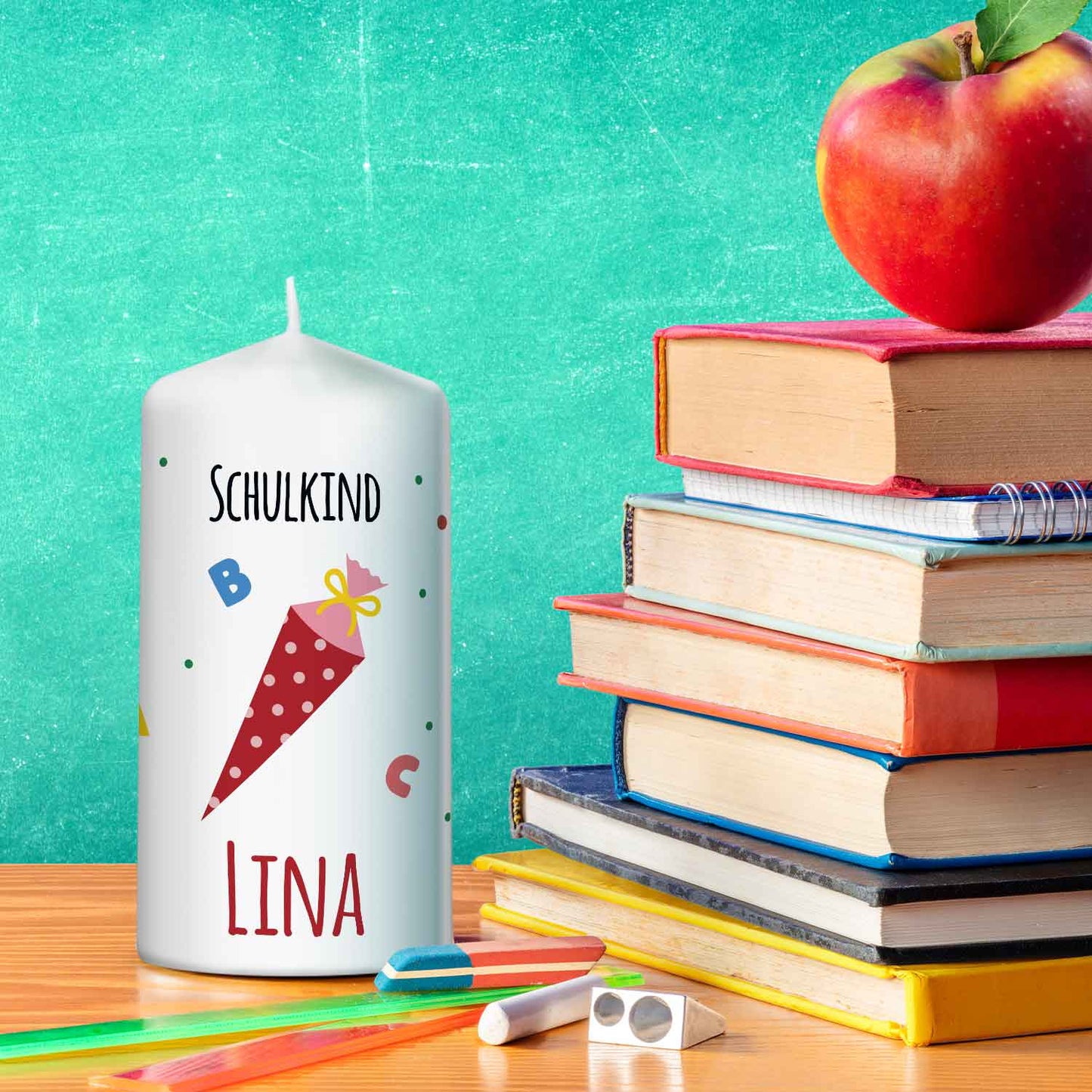Kleine Kerze "Schultüte" mit Namen zur Einschulung