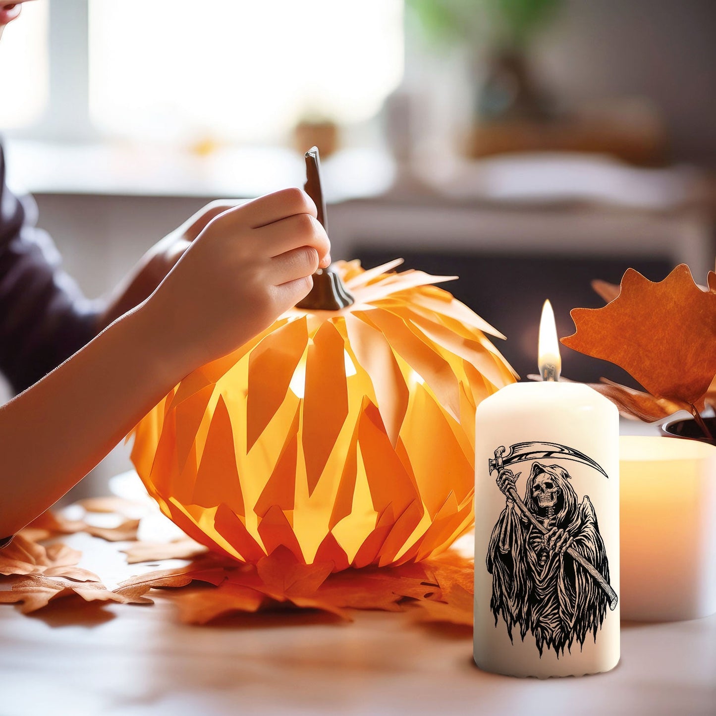 Kleine Kerze "Grim Reaper" mit Namen zu Halloween