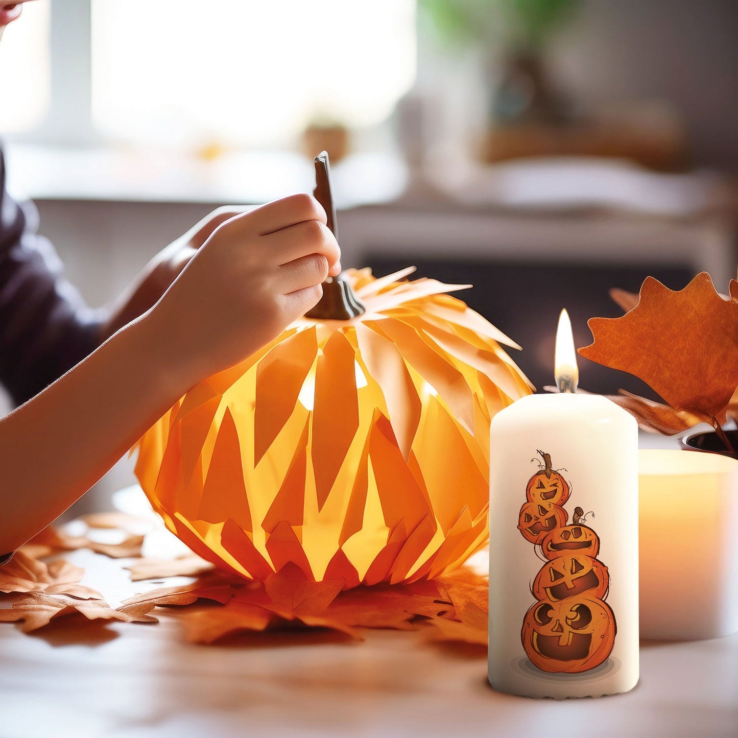 Kleine Halloween Kerze "Kürbisstapel"
