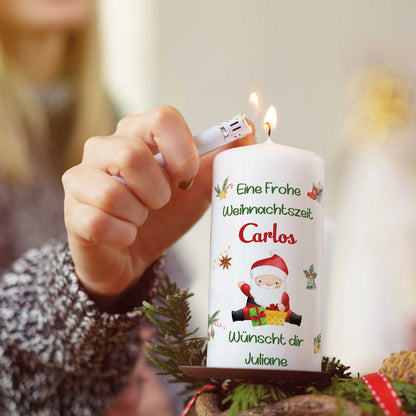 Weihnachtskerze "Fröhliche Weihnachten" mit Namen