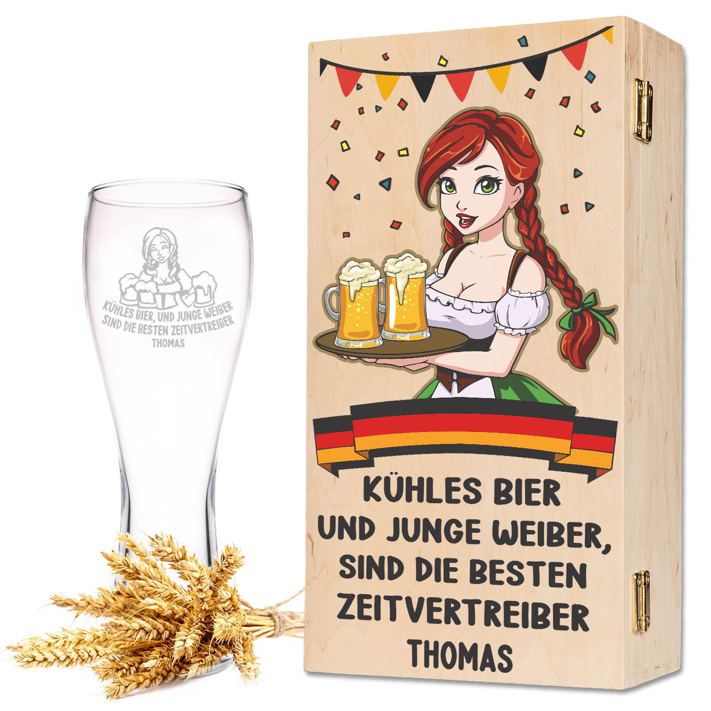 Leonardo Weizenglas "Kühles Bier und junge Weiber" mit Namen