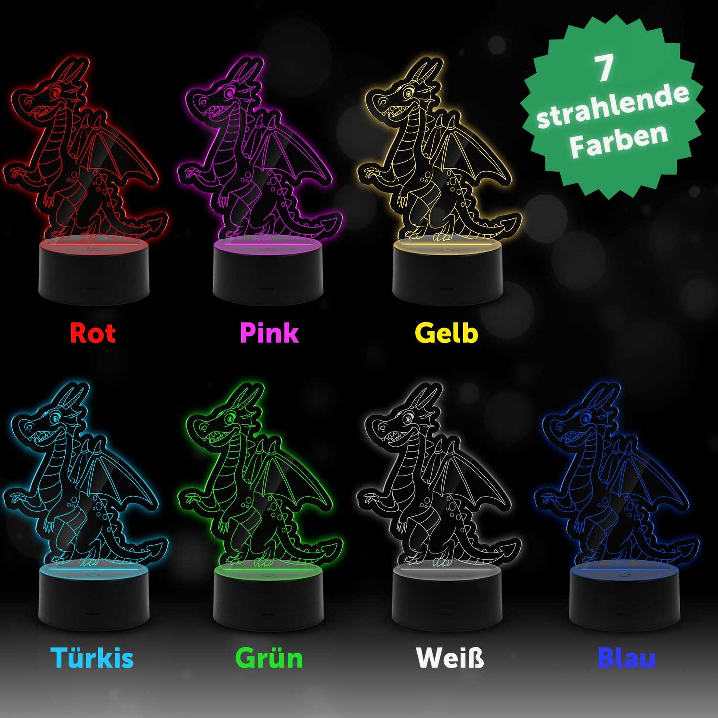Graviertes Acrylglas  im Drache Design mit LED-Sockel