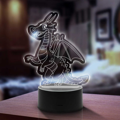 Graviertes Acrylglas  im Drache Design mit LED-Sockel