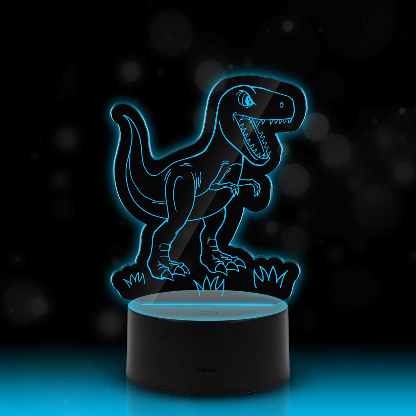 Graviertes Acrylglas im T-Rex Design mit LED-Sockel