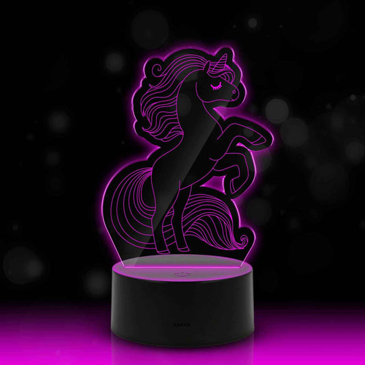 Graviertes Acrylglas im Einhorn Design mit LED-Sockel