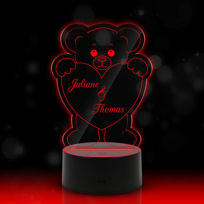 Graviertes Acrylglas im Teddy Herz Design mit LED-Sockel