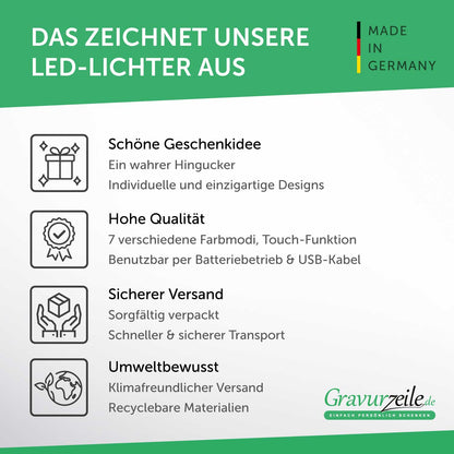Graviertes Acrylglas im Unendliche Liebe Design mit LED-Sockel