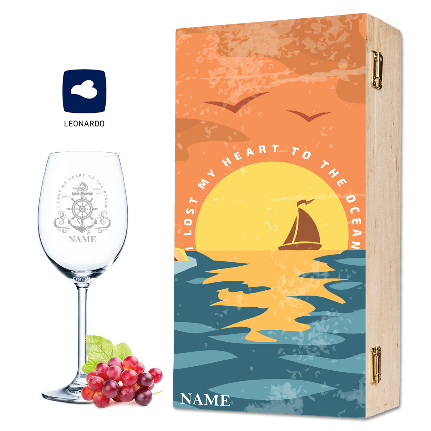 Leonardo Weinglas mit Gravur im "Heart to the Ocean" Design als Set