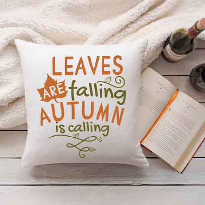 Bedrucktes Kissen mit Spruch Leaves are falling autumn is calling