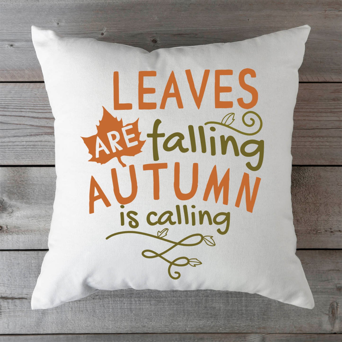 Bedrucktes Kissen mit Spruch Leaves are falling autumn is calling