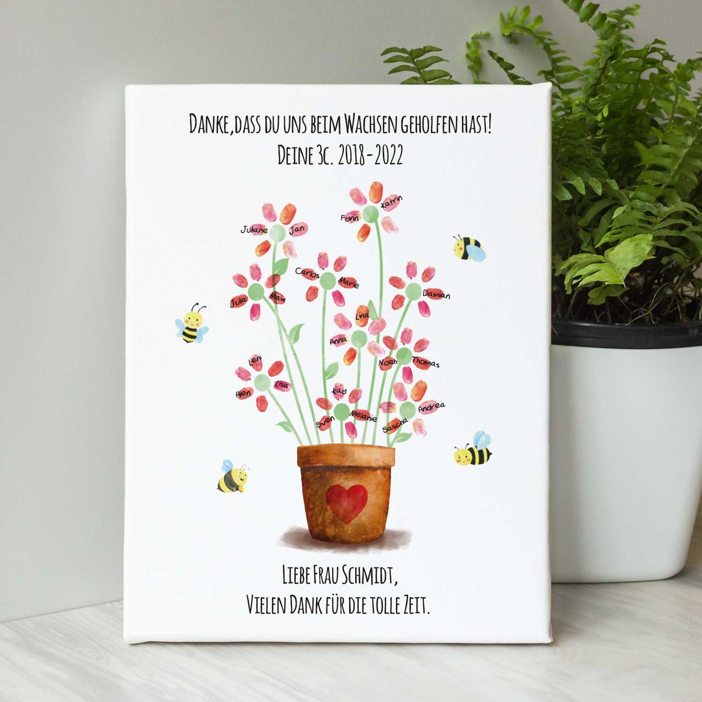 Personalisierte Leinwand - Geschenk zum Abschied für Erzieher und Lehrer - Blumentopf