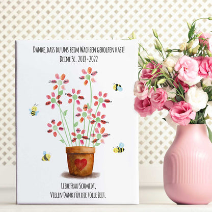 Personalisierte Leinwand - Geschenk zum Abschied für Erzieher und Lehrer - Blumentopf