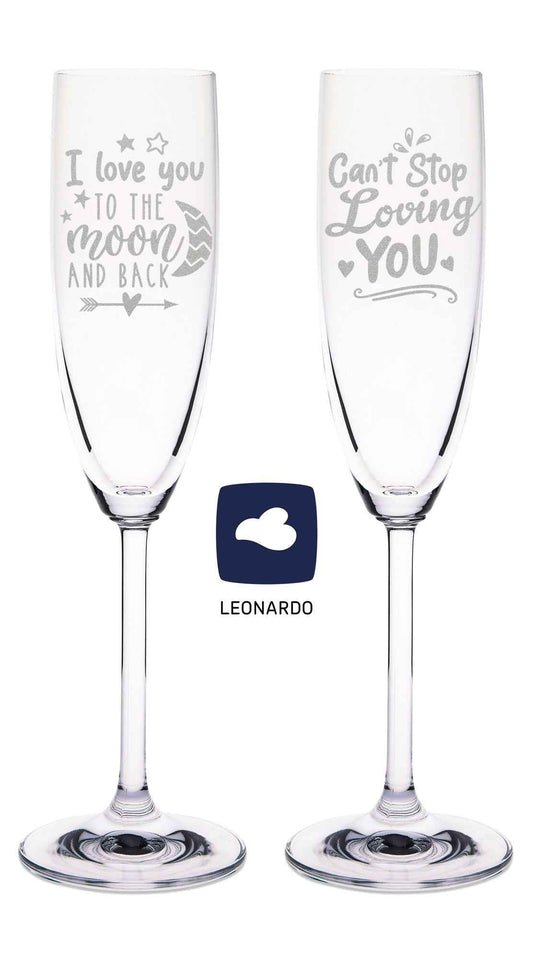 Leonardo Sektgläser "I Love You to the Moon and back" inkl. bedruckter Holzkiste im Set