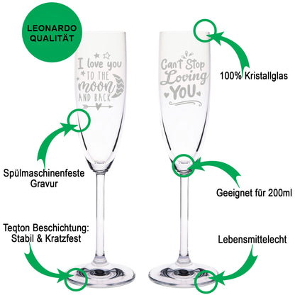 Leonardo Sektgläser mit Gravur "I love you to the moon and back" im Set