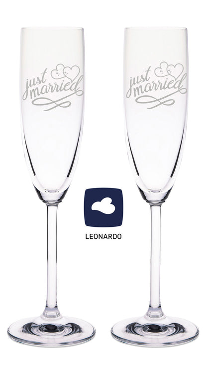 Leonardo Sektgläser "Just Married" inkl. bedruckter Holzkiste im Set