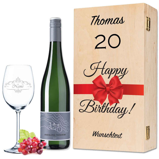 Leonardo Weinglas "Happy Birthday 20 Jahre" + Holzkiste & Riesling Tandem