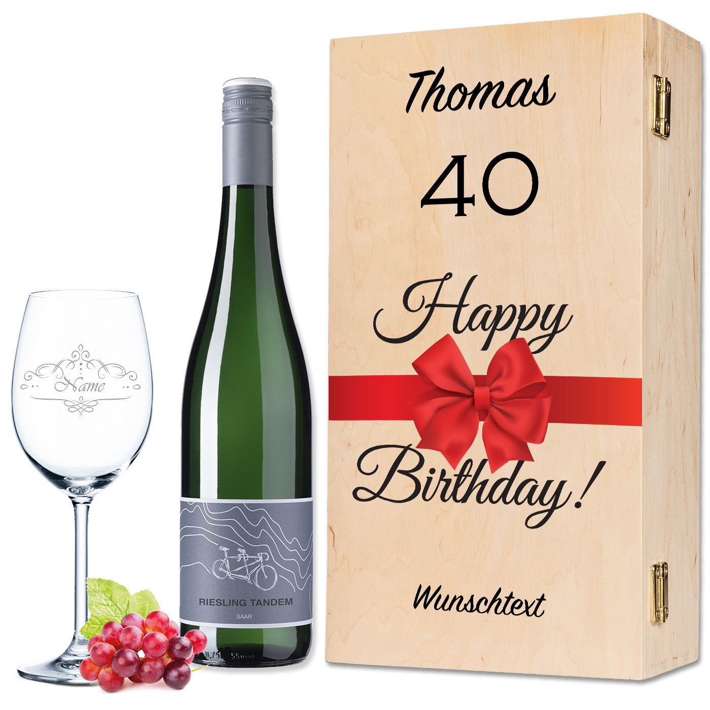 Leonardo Weinglas "Happy Birthday 40 Jahre" + Holzkiste & Riesling Tandem