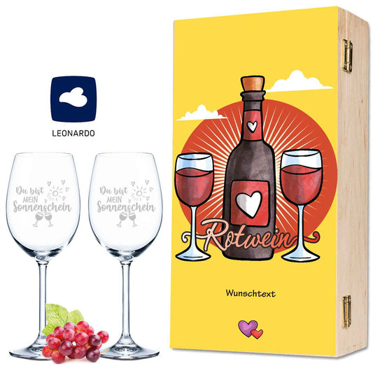 Leonardo Weingläser "Sundowner Vino Design" mit Namen inkl. bedruckter Holzkiste
