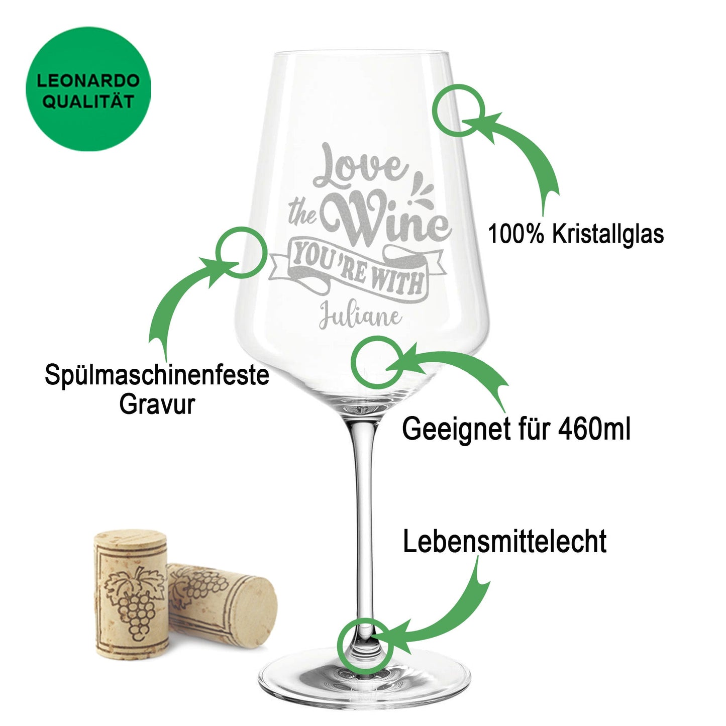 Leonardo Weinglas mit Gravur "Love the Wine you are with"