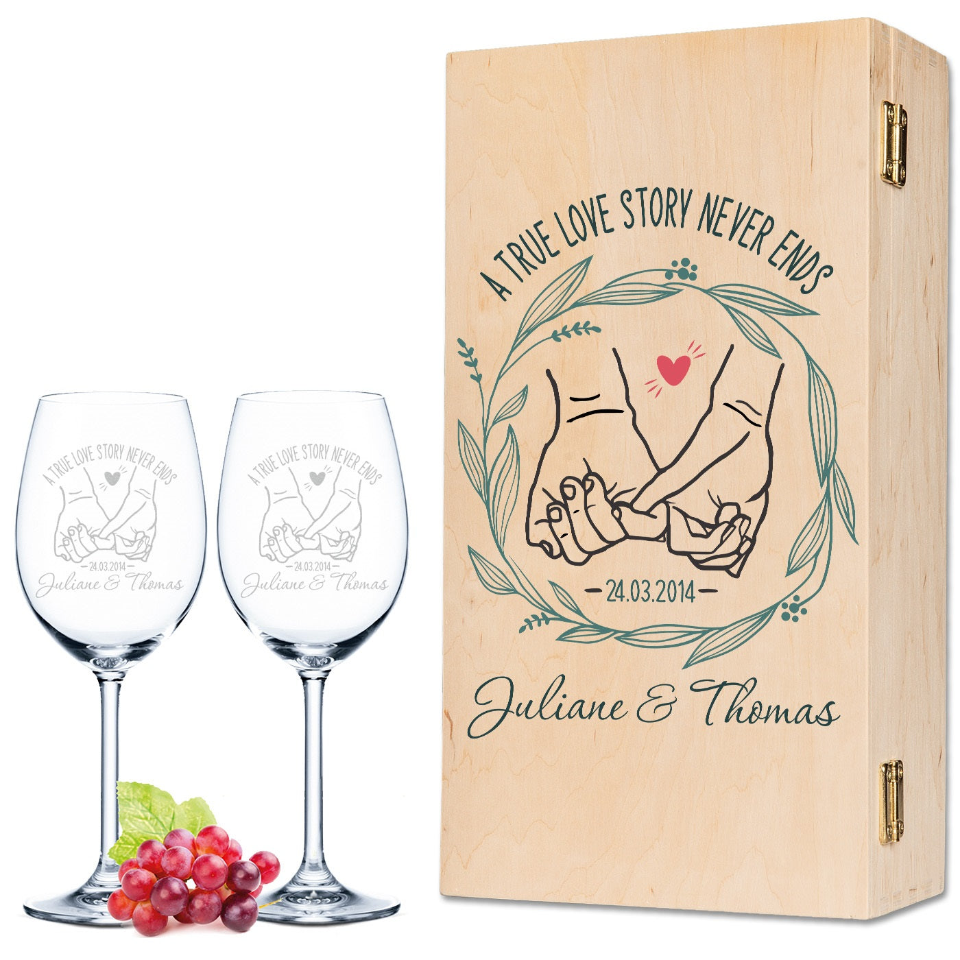 Leonardo Weingläser mit Gravur "A True Love Story never Ends" im Set