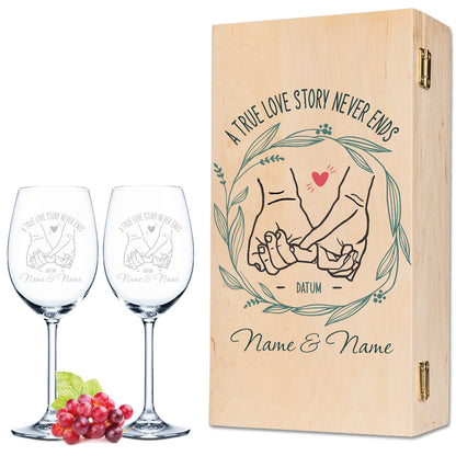 Leonardo Weingläser mit Gravur "A True Love Story never Ends" im Set