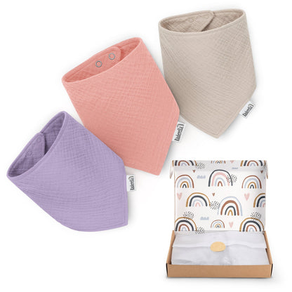 3er Set Musselin Lätzchen Flieder, Rosa & Beige