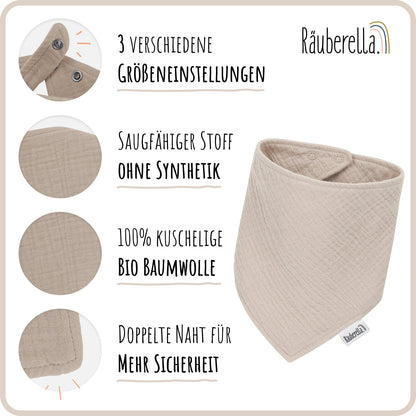 3er Set Musselin Lätzchen Flieder, Rosa & Beige