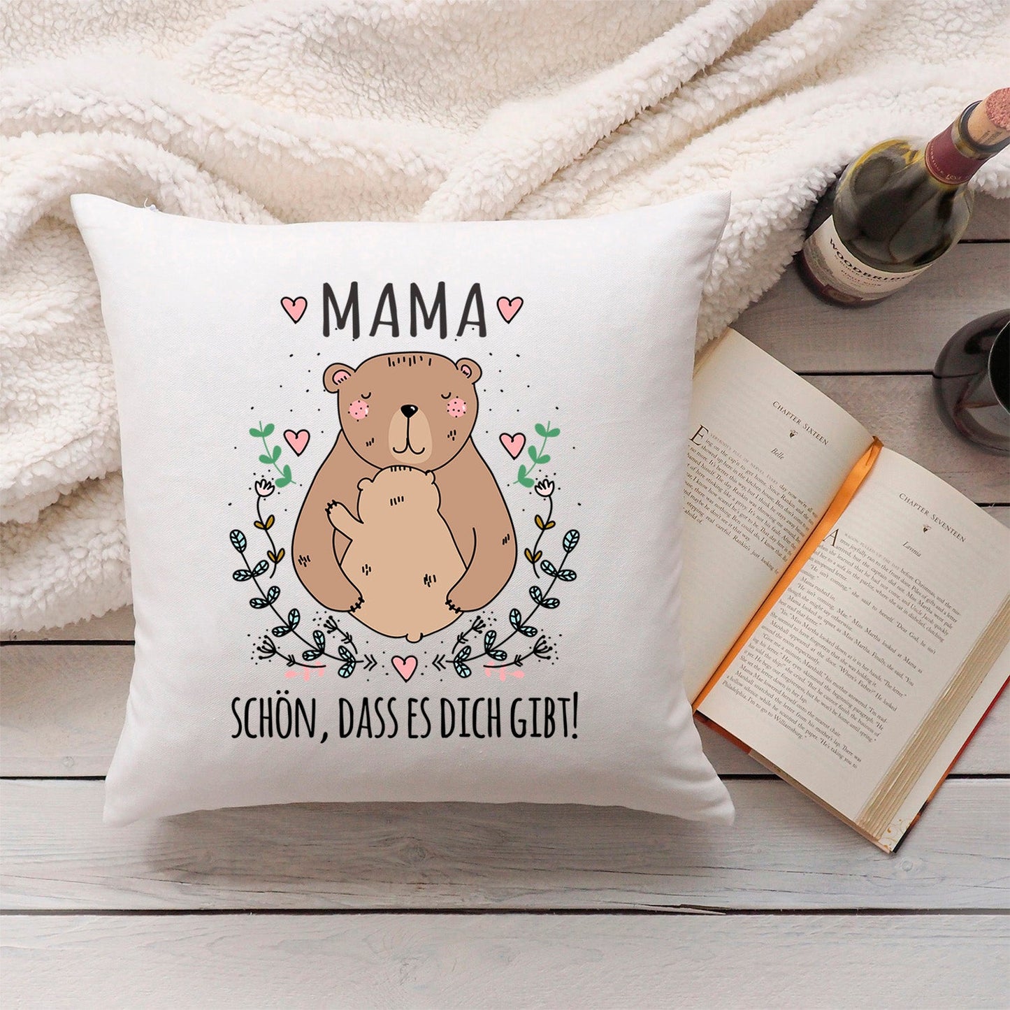 Bedrucktes Kissen mit Spruch Mama schön, dass es dich gibt