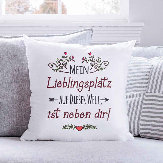 Kissen mit Spruch Mein Lieblingsplatz auf dieser Welt