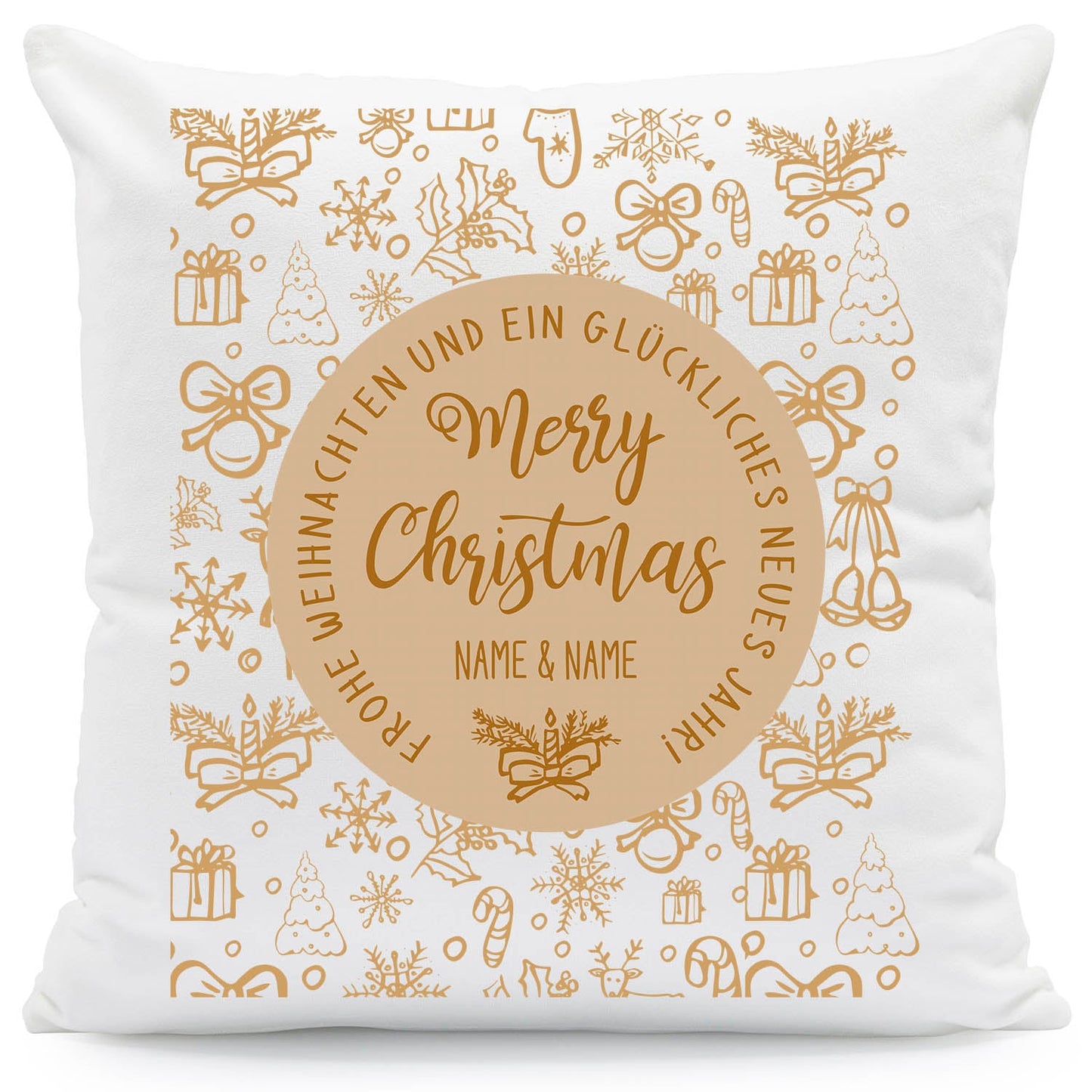 Kissen mit Weihnachtsmotiv und Name - Merry Christmas Brown - Weihnachtsdeko - Für Sie & Ihn