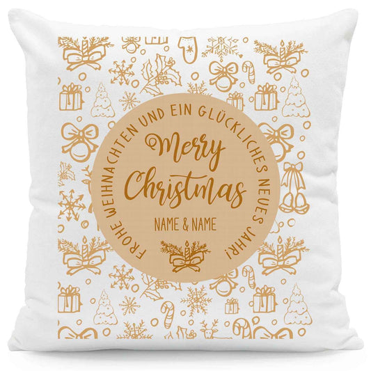 Kissen mit Weihnachtsmotiv und Name - Merry Christmas Brown - Weihnachtsdeko - Für Sie & Ihn