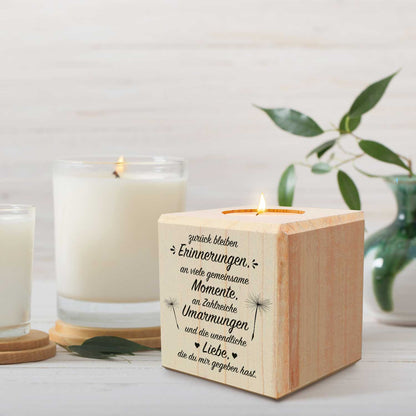 Trauerlicht - Teelichthalter mit Gravur aus Holz - Grabschmuck
