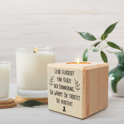 Trauerlicht - Teelichthalter mit Gravur aus Holz - Grabschmuck