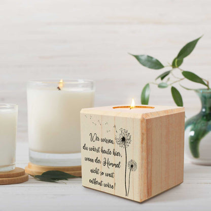 Trauerlicht - Teelichthalter mit Gravur aus Holz - Grabschmuck
