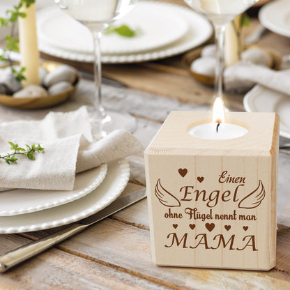 Teelichthalter mit Gravur aus Holz für Mama - Einen Engel ohne Flügel... - Persönliches Geschenk für