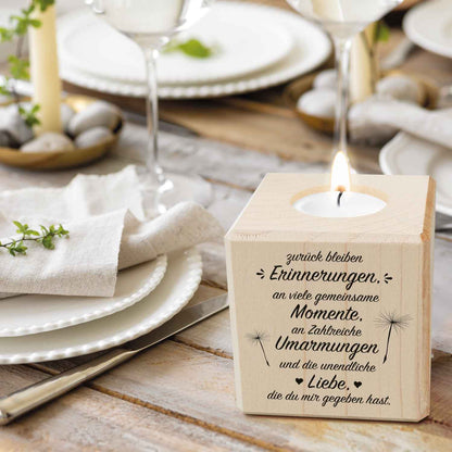 Trauerlicht - Teelichthalter mit Gravur aus Holz - Grabschmuck
