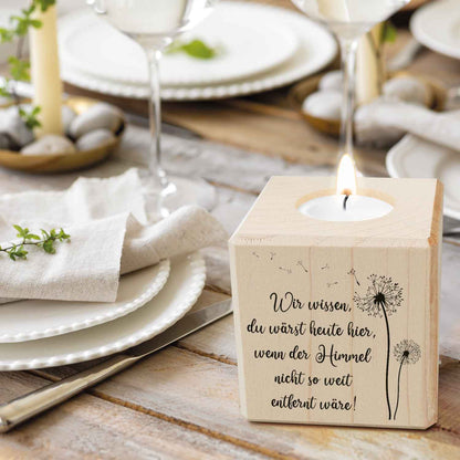 Trauerlicht - Teelichthalter mit Gravur aus Holz - Grabschmuck