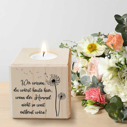 Trauerlicht - Teelichthalter mit Gravur aus Holz - Grabschmuck