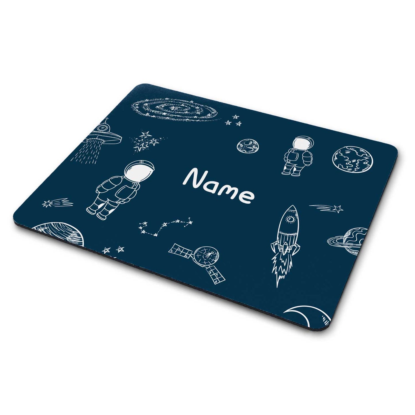 Bedrucktes Mousepad mit Wunschnamen im Weltall Design