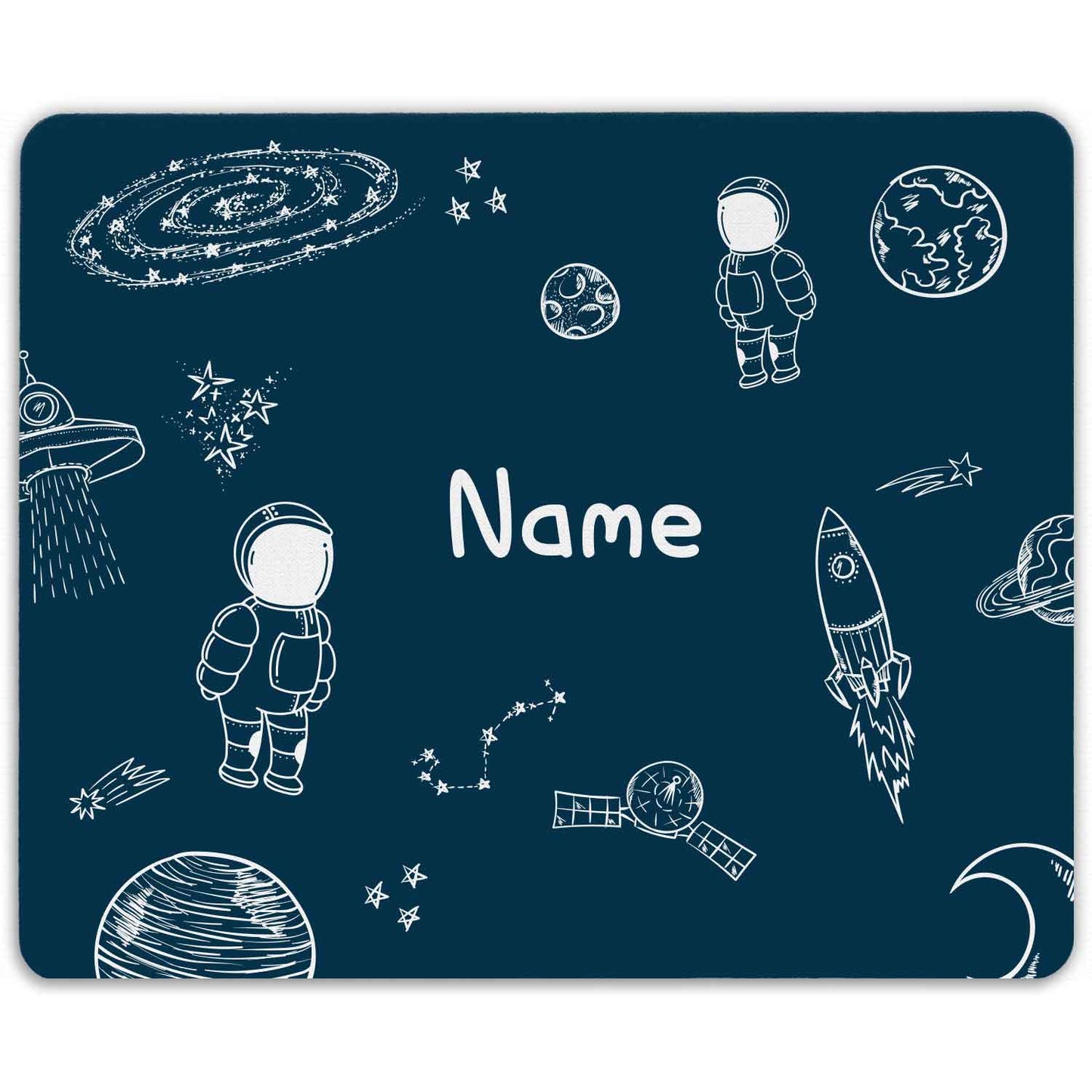 Bedrucktes Mousepad mit Wunschnamen im Weltall Design